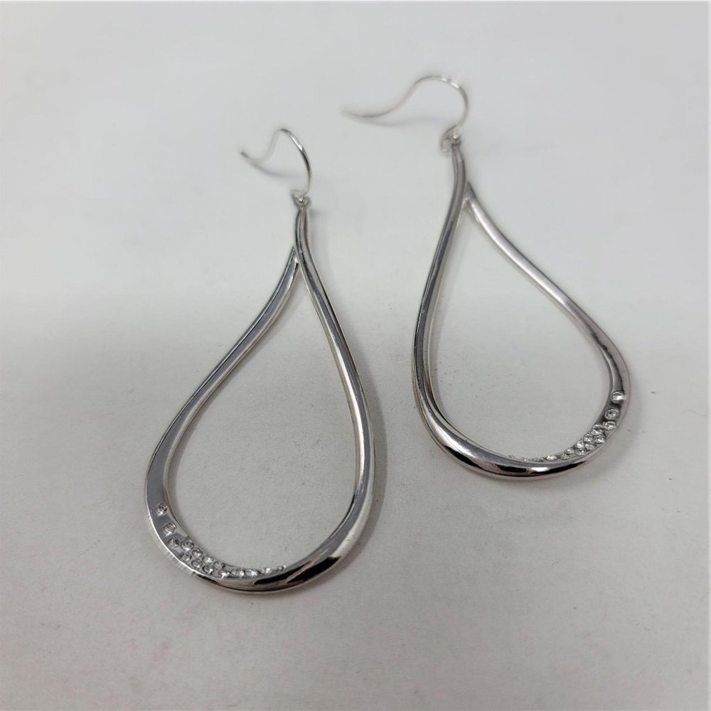 Stunning Rhinestone Dusted Hoop Earrings Silver Ov